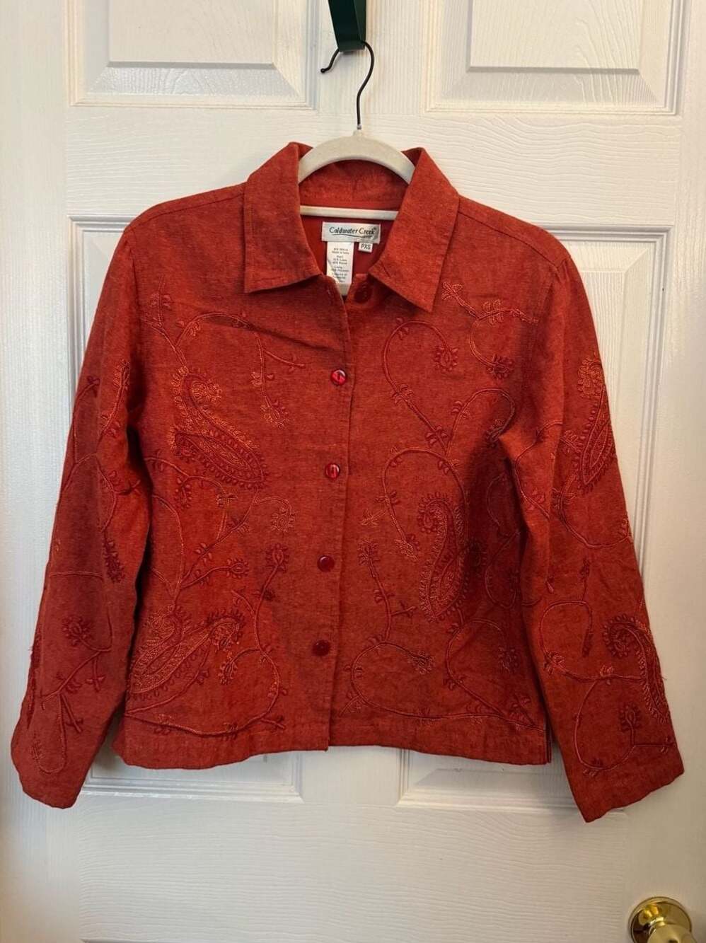 Coldwater Creek Orange Embroidered Paisley Linen Blend Jacket PXS